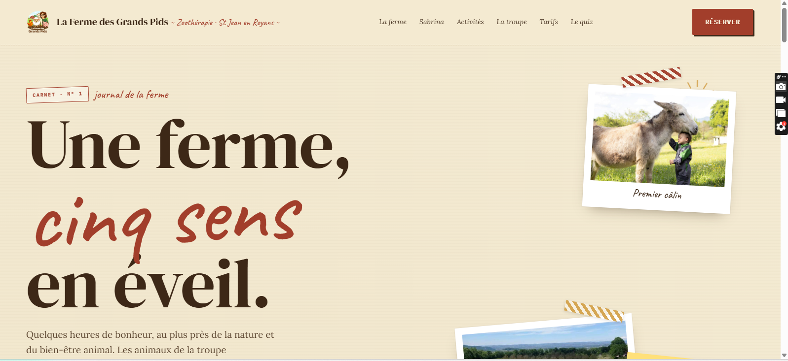 Site refondu de La Ferme des grands pids, design éditorial avec quiz interactif